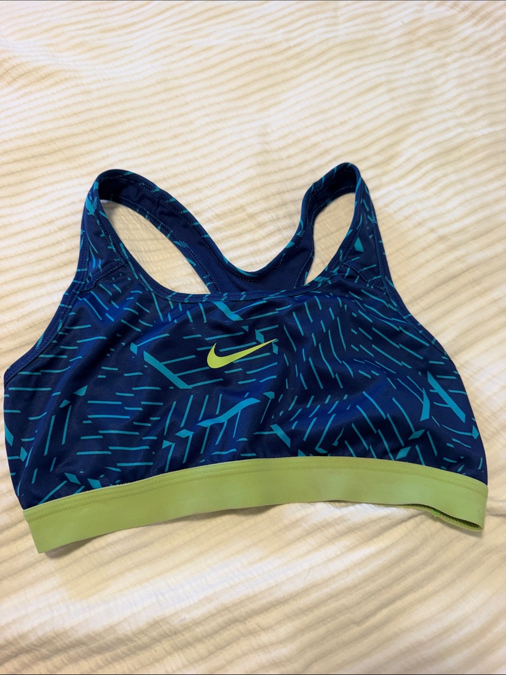 Nike Women's Navy & Lime Patterned Racerback Sports Bra